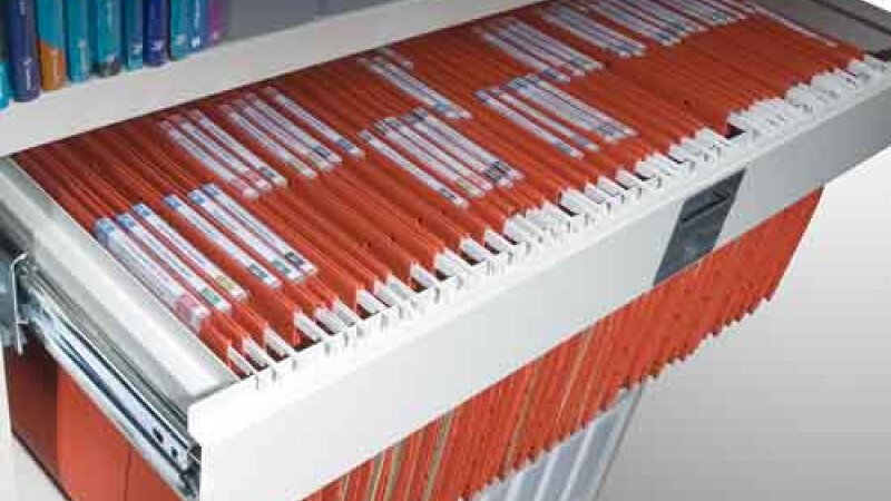 Store documents in several types of suspension pocket files. The files are accessible from above.