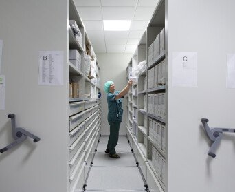 Healthcare high density mobile shelving